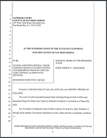 Fourth Amended General Order Limiting Filings at Clerk's Office Rescinded Effective March 28, 2022