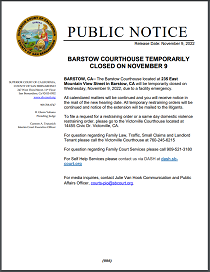 Barstow Courthouse Temporarily Closed November 9