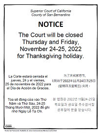 Court Closure November 24-25, 2022
