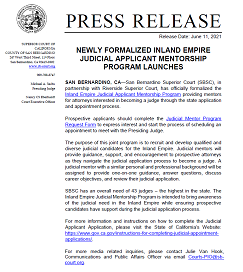 Newly Formalized Inland Empire Judicial Applicant Mentorship Program Launches