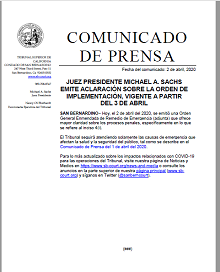 PJ Sachs Issues Clarification of Implementation Order Spanish