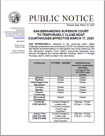 SBSC To Temporarily Close Most Courthouses Effective 031720